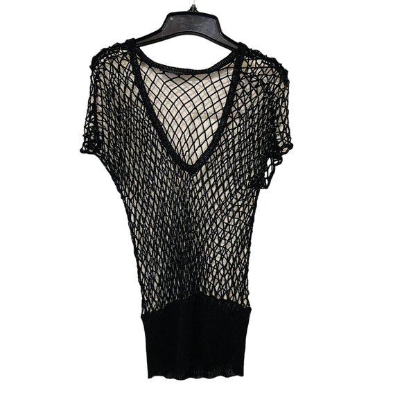 Them Limited Handknit Black Mesh V-Neck Top By The Limited Medium No tag - Picture 2 of 4